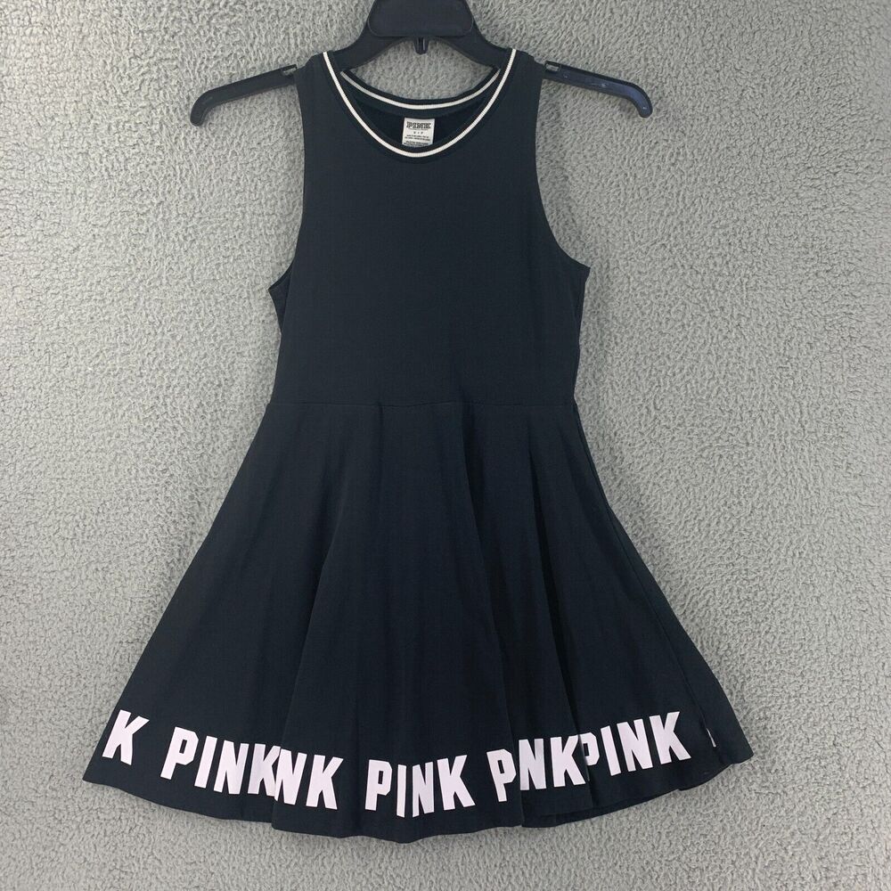 PINK Victoria's Secret Black Sleeveless Logo Hem Skater Dress